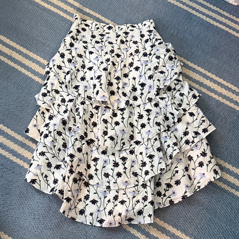 Pearl Lela rose Tiered Ruffle Floral voile skirt 6 lavender embroidered skirt